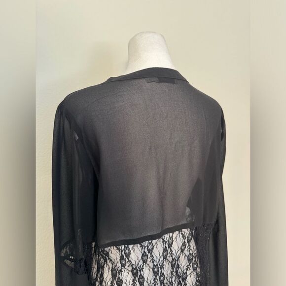 Anthropologie Lush Black Long Sleeve Sheer Top Lace Accents Women’s Size Medium - Picture 8 of 15